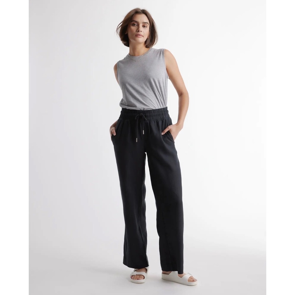 Quince European Linen Wide Leg Pants Womens Black Drawstring Minimalist Size M